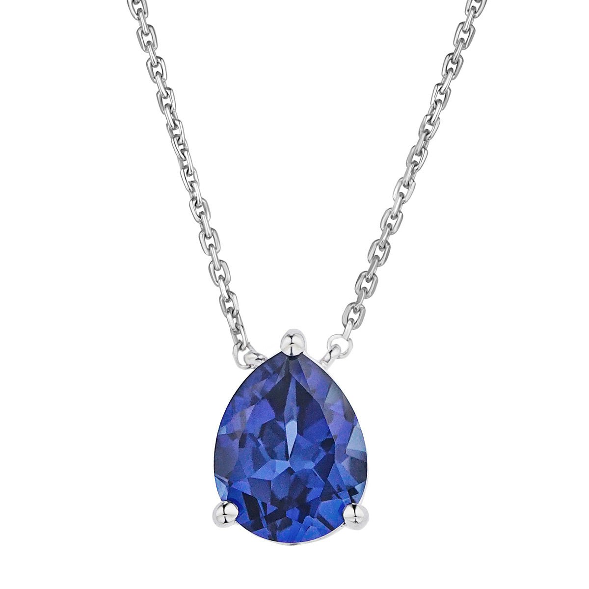 Astra 3.20ct Lab Sapphire and Diamond Solitaire Pear Cut Necklace in Silver