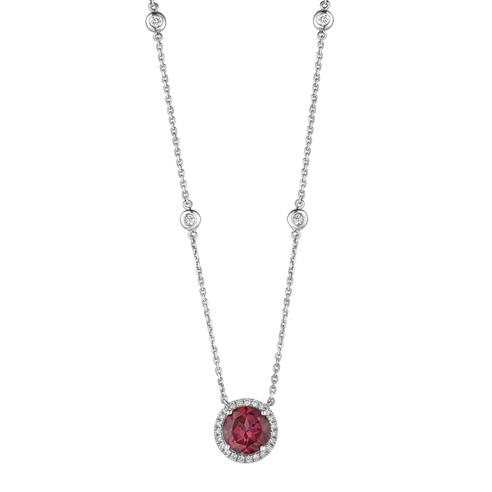 Astra 3.60ct Lab Ruby and Diamond Halo Round Cut Necklace in Silver