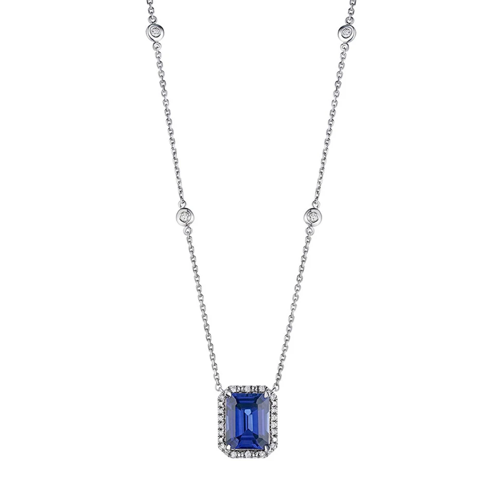 Astra 2.00ct Lab Sapphire and Diamond Halo Octagon Cut Necklace in Silver