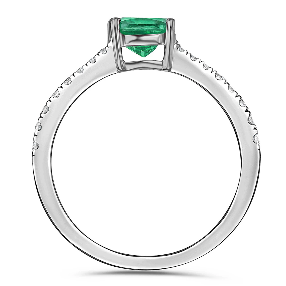 Astra 1.70ct Lab Emerald and Diamond Shoulder Set Cushion Cut Ring in Silver