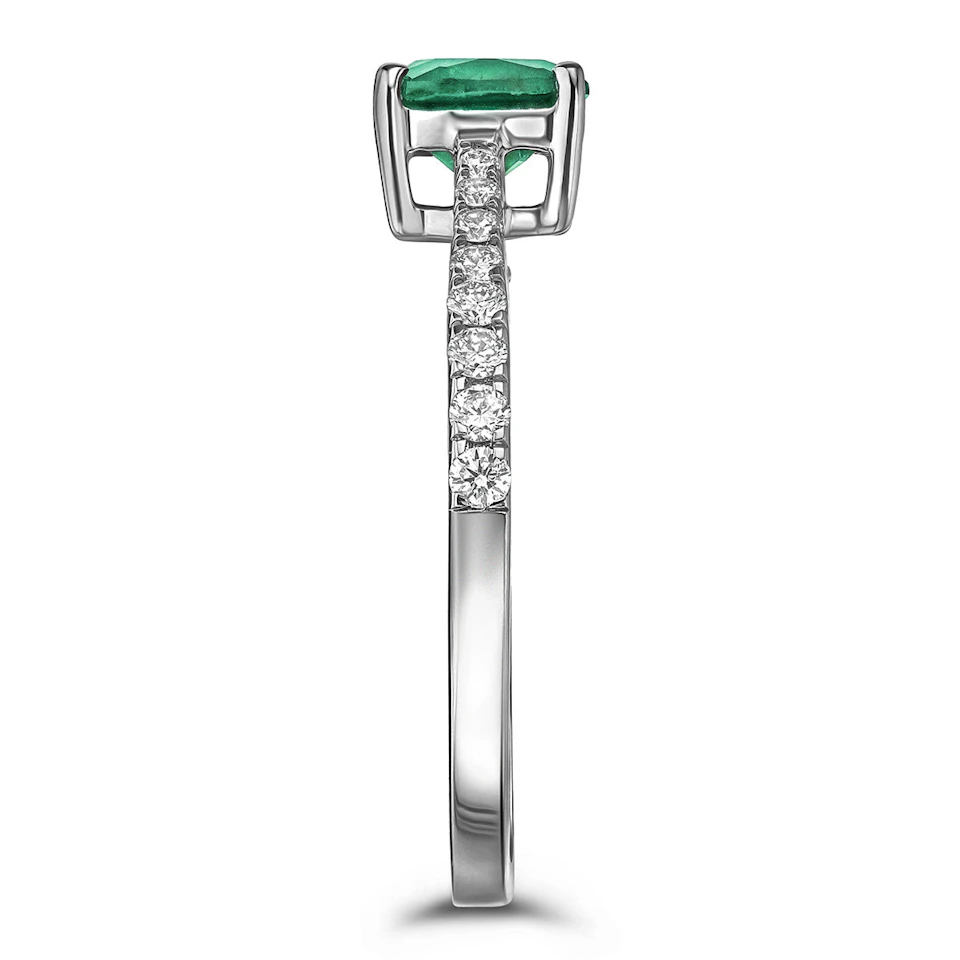 Astra 1.70ct Lab Emerald and Diamond Shoulder Set Cushion Cut Ring in Silver