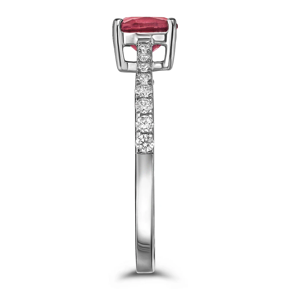Astra 2.00ct Lab Ruby and Diamond Shoulder Set Cushion Cut Ring in Silver