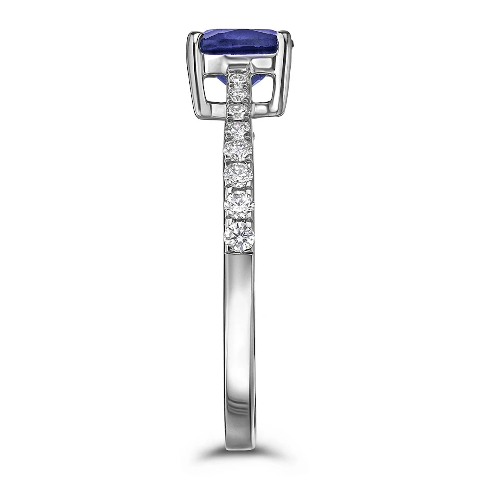 Astra 2.30ct Lab Sapphire and Diamond Shoulder Set Cushion Cut Ring in Silver