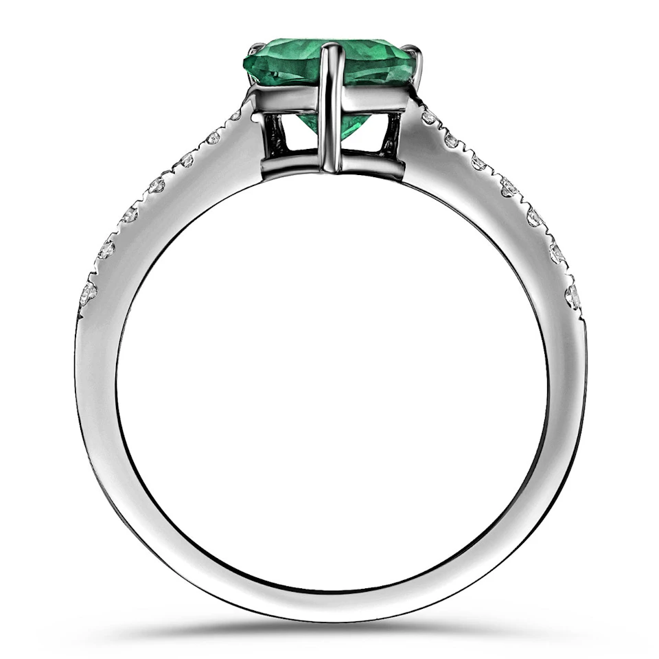 Astra 2.30ct Lab Emerald and Diamond Shoulder Set Pear Cut Ring in Silver