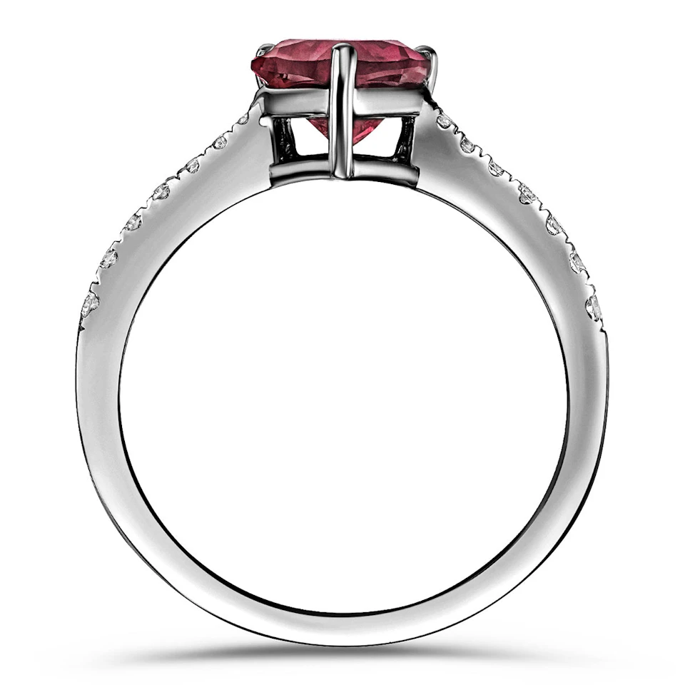 Astra 3.60ct Lab Ruby and Diamond Halo Shoulder Set Round Cut Ring in Silver
