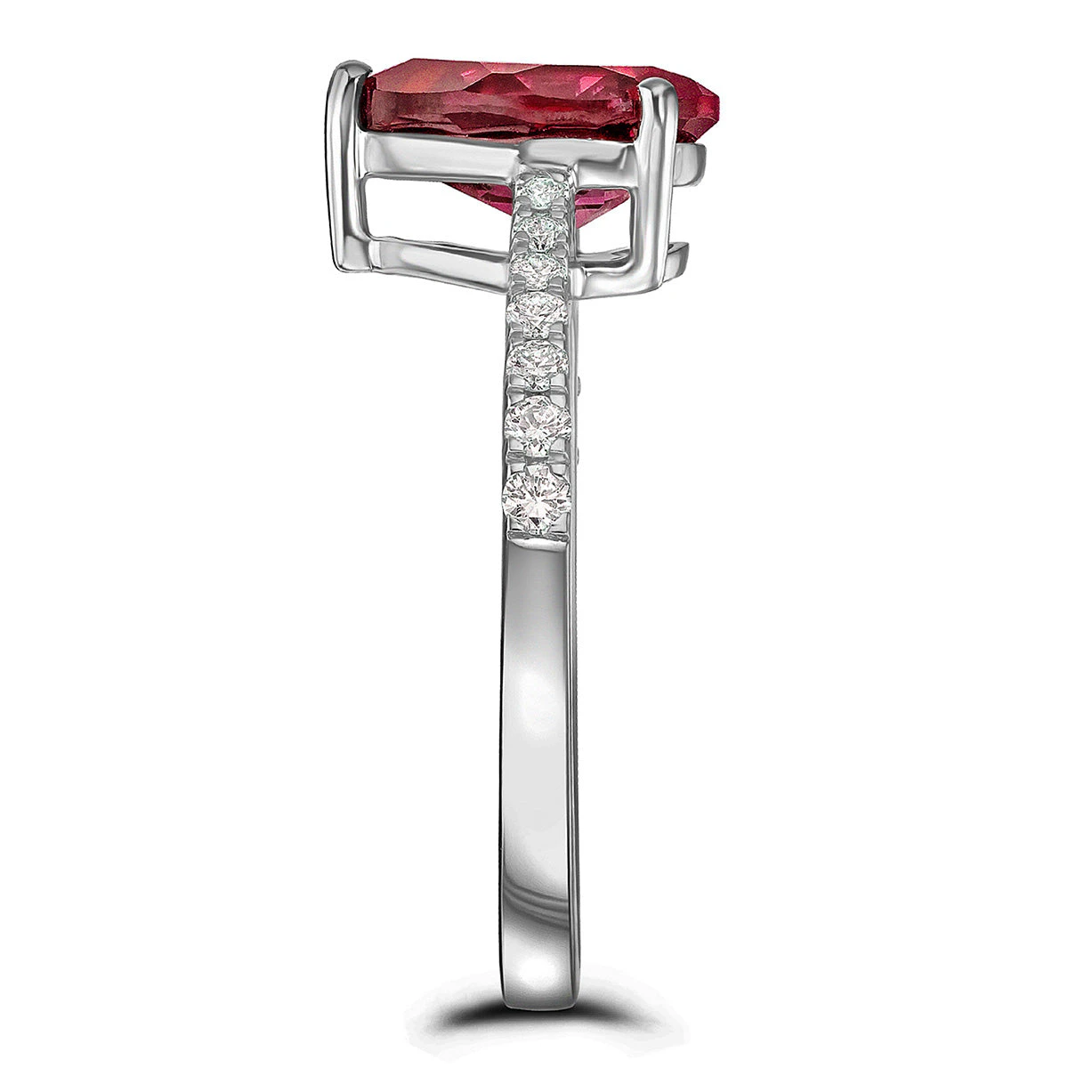 Astra Ruby Astra 3.50ct Lab Ruby and Diamond Shoulder Set Pear Cut Ring in Silver ...