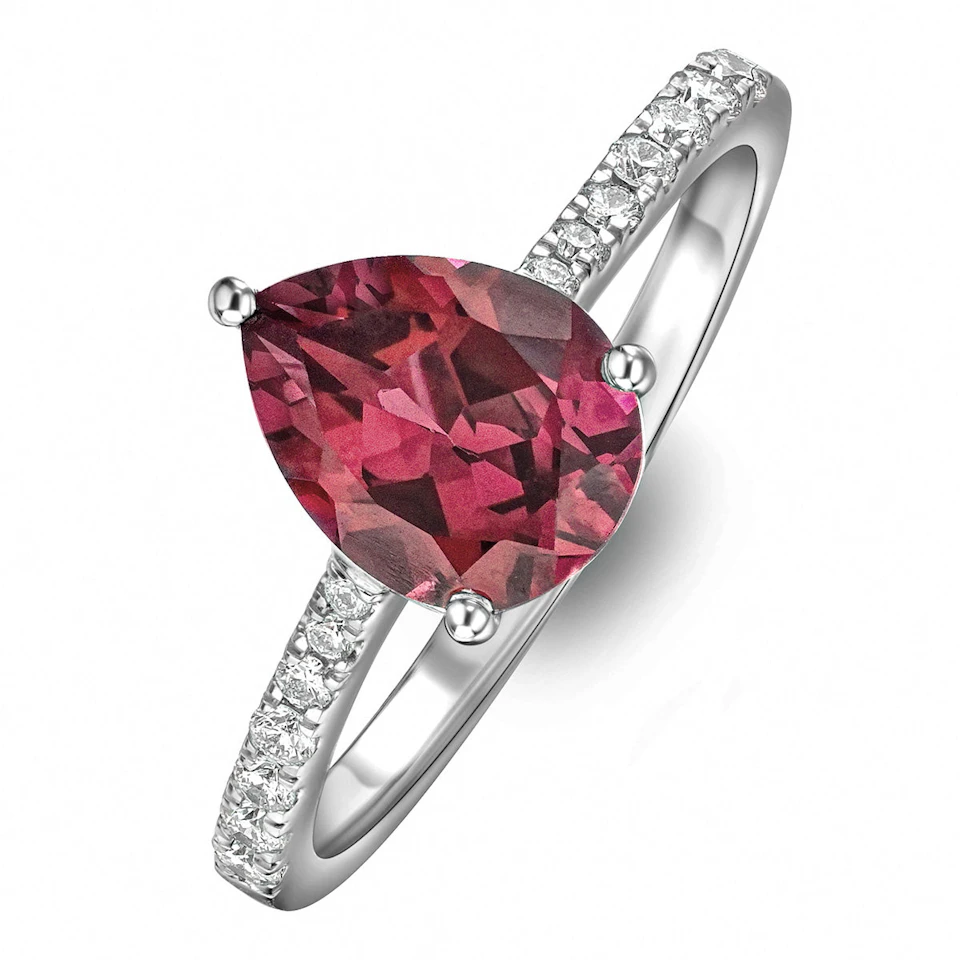 Astra 3.50ct Lab Ruby and Diamond Shoulder Set Pear Cut Ring in Silver