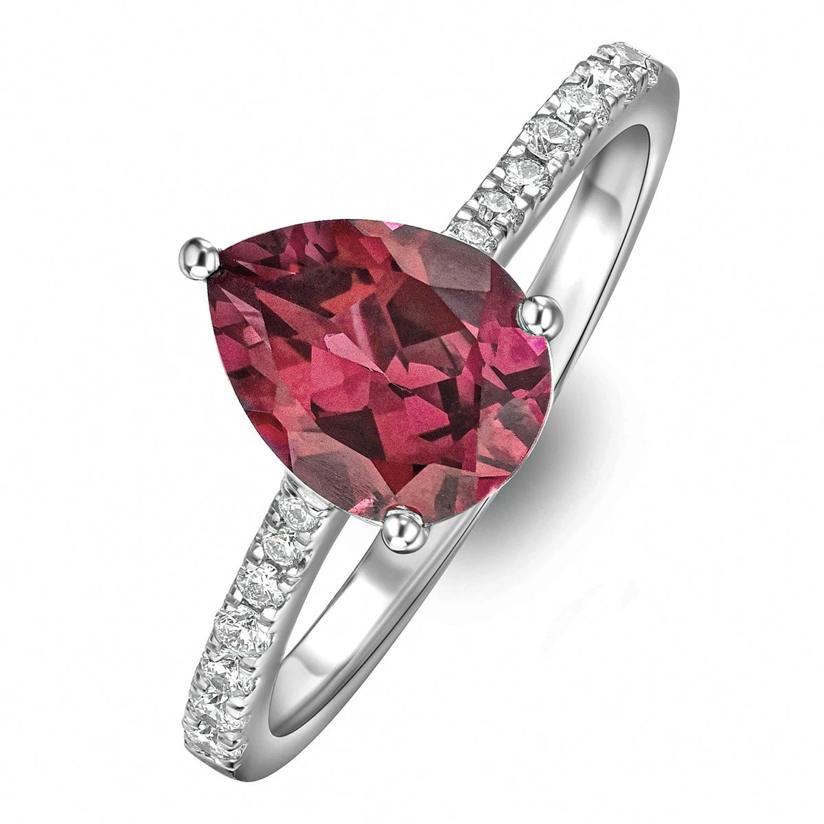 Astra 3.50ct Lab Ruby and Diamond Shoulder Set Pear Cut Ring in Silver ...
