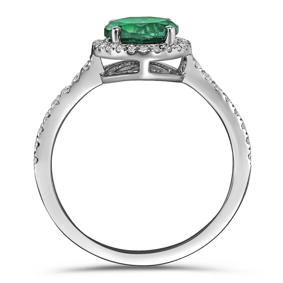 Astra 2.50ct Lab Emerald and Diamond Halo Shoulder Set Round Cut in Silver