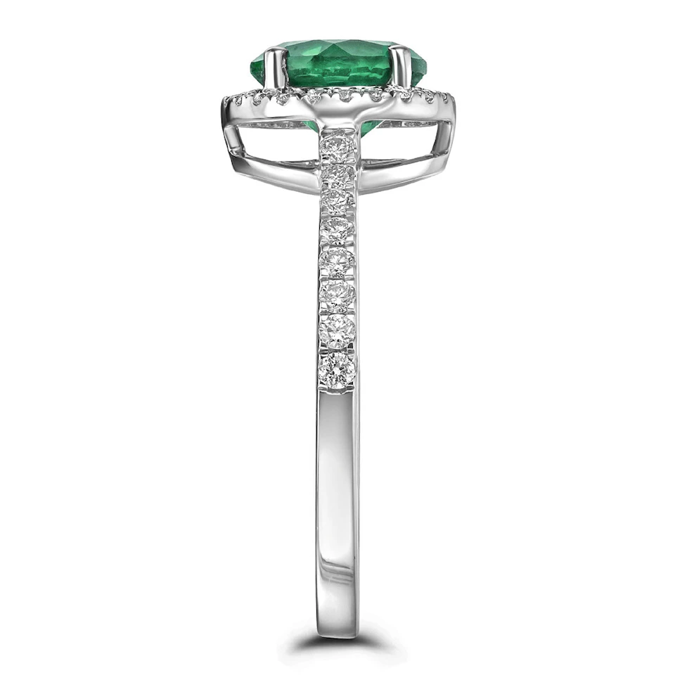 Astra 2.50ct Lab Emerald and Diamond Halo Shoulder Set Round Cut in Silver