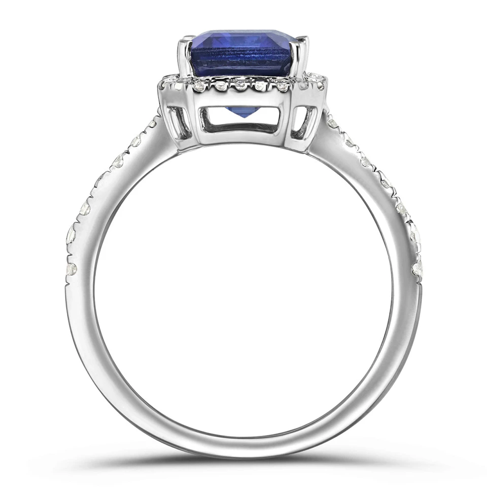 Astra 1.90ct Lab Sapphire Halo Shoulder Set Octagon Cut Ring in Silver