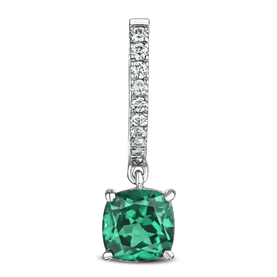 Astra 3.40ct Lab Emerald and Diamond Drop Cushion Cut Earrings in Silver