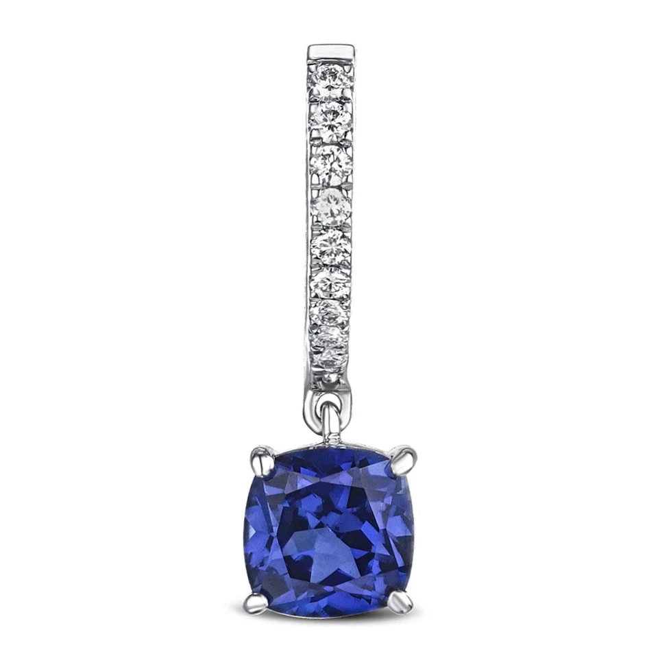 Astra 4.70t Lab Sapphire and Diamond Drop Cushion Cut Earrings in Silver