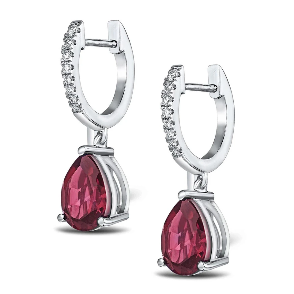 Astra 6.80ct Lab Ruby and Diamond Drop Pear Cut Earrings in Silver