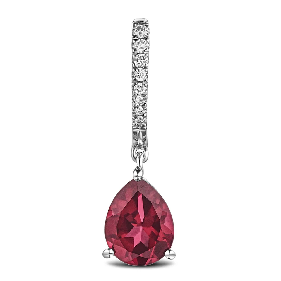 Astra 6.80ct Lab Ruby and Diamond Drop Pear Cut Earrings in Silver