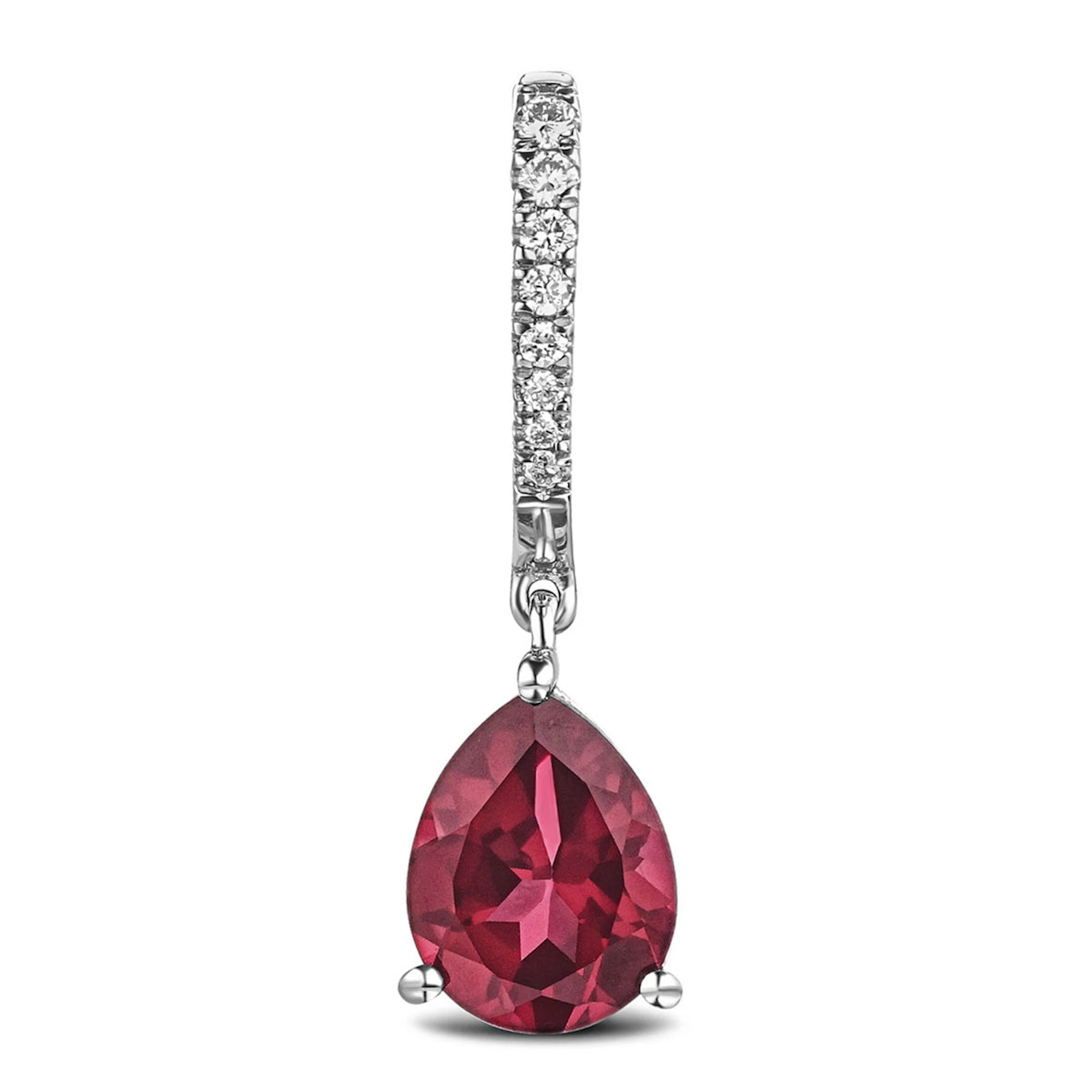 Astra 6.80ct Lab Ruby and Diamond Drop Pear Cut Earrings in Silver ...