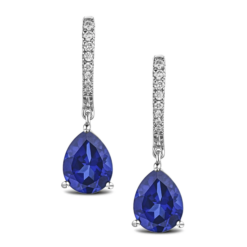 Astra 6.50ct Lab Sapphire and Diamond Drop Pear Cut Earrings in Silver