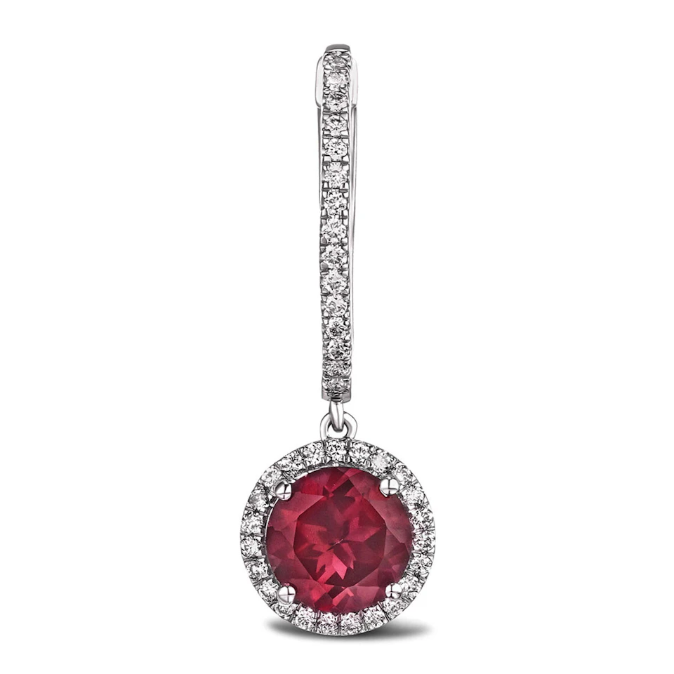 Astra 7.10ct Lab Ruby and Diamond Drop Halo Round Cut Earrings in Silver