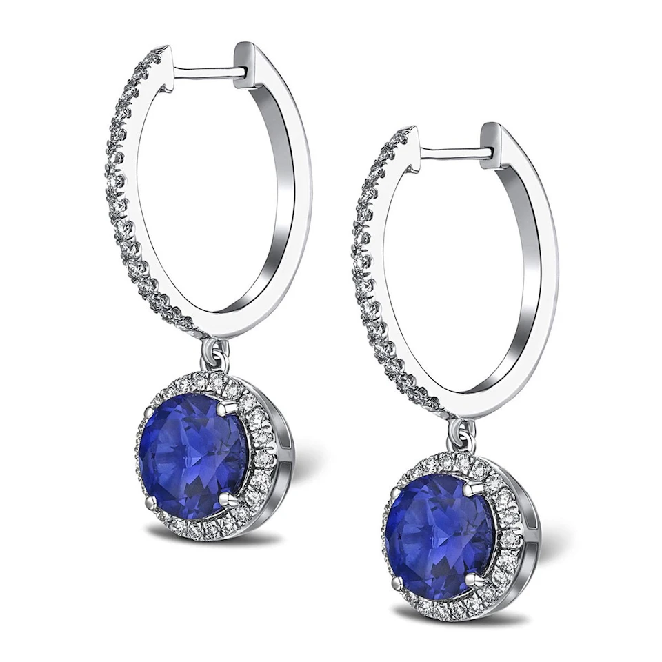 Astra 7.00ct Lab Sapphire and Diamond Drop Halo Round Cut Earrings in Silver