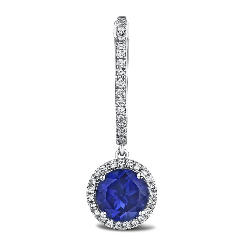Astra 7.00ct Lab Sapphire and Diamond Drop Halo Round Cut Earrings in Silver