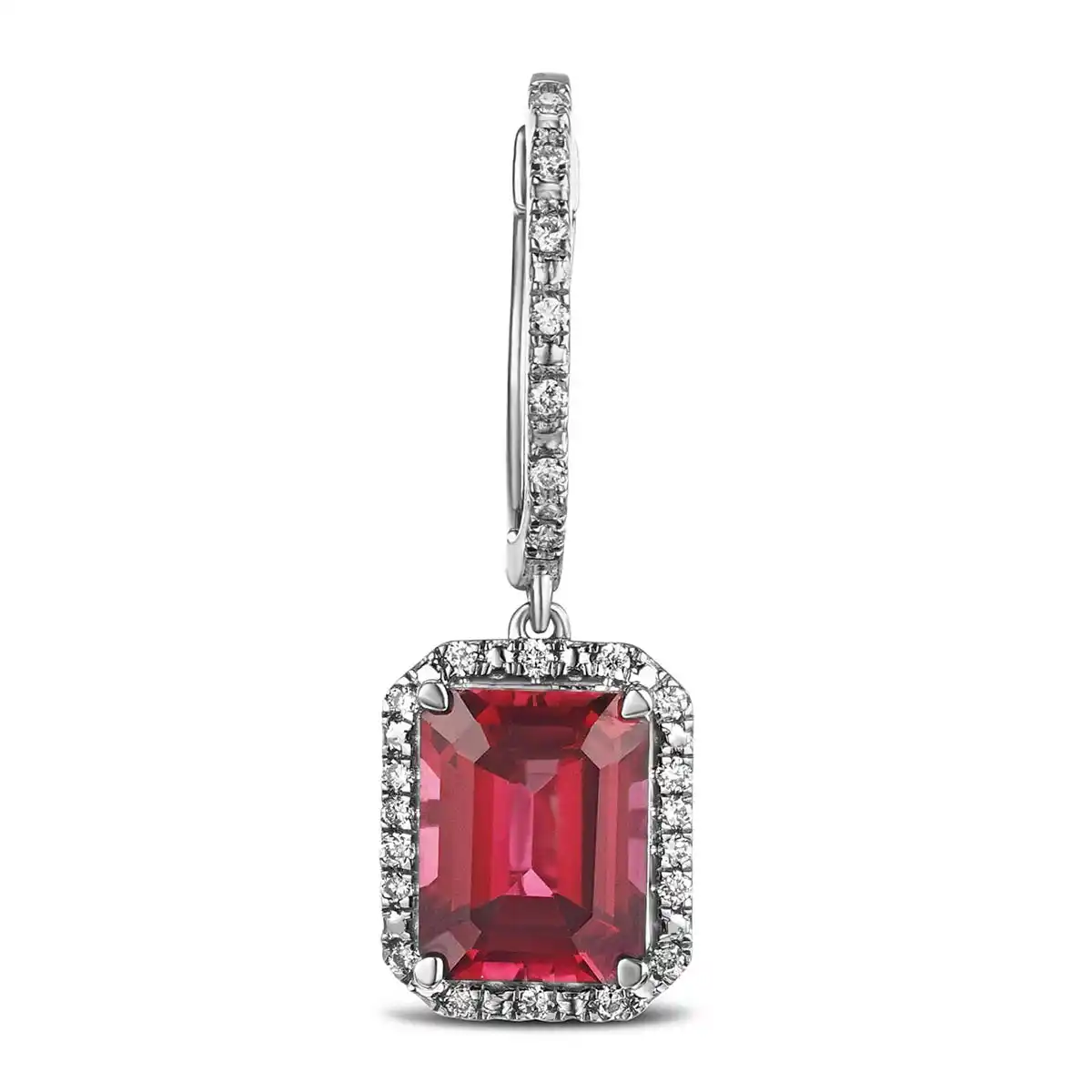 Astra 3.50ct Lab Ruby and Diamond Drop Halo Octagon Cut Earrings in Silver