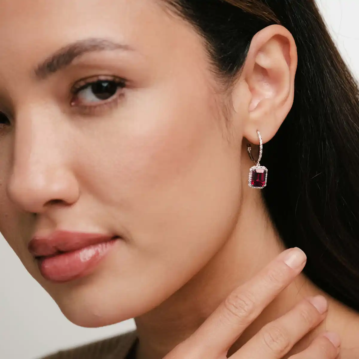 Astra 3.50ct Lab Ruby and Diamond Drop Halo Octagon Cut Earrings in Silver