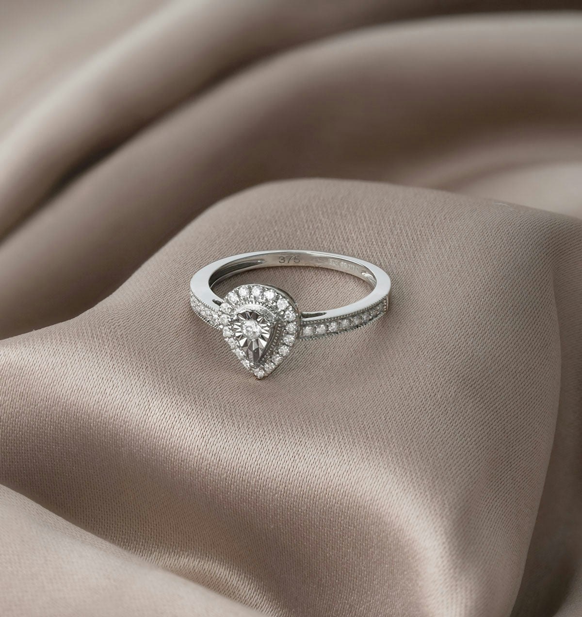 Masami Pear Shaped Pave Diamond Engagement Ring 0.15ct 9K White Gold