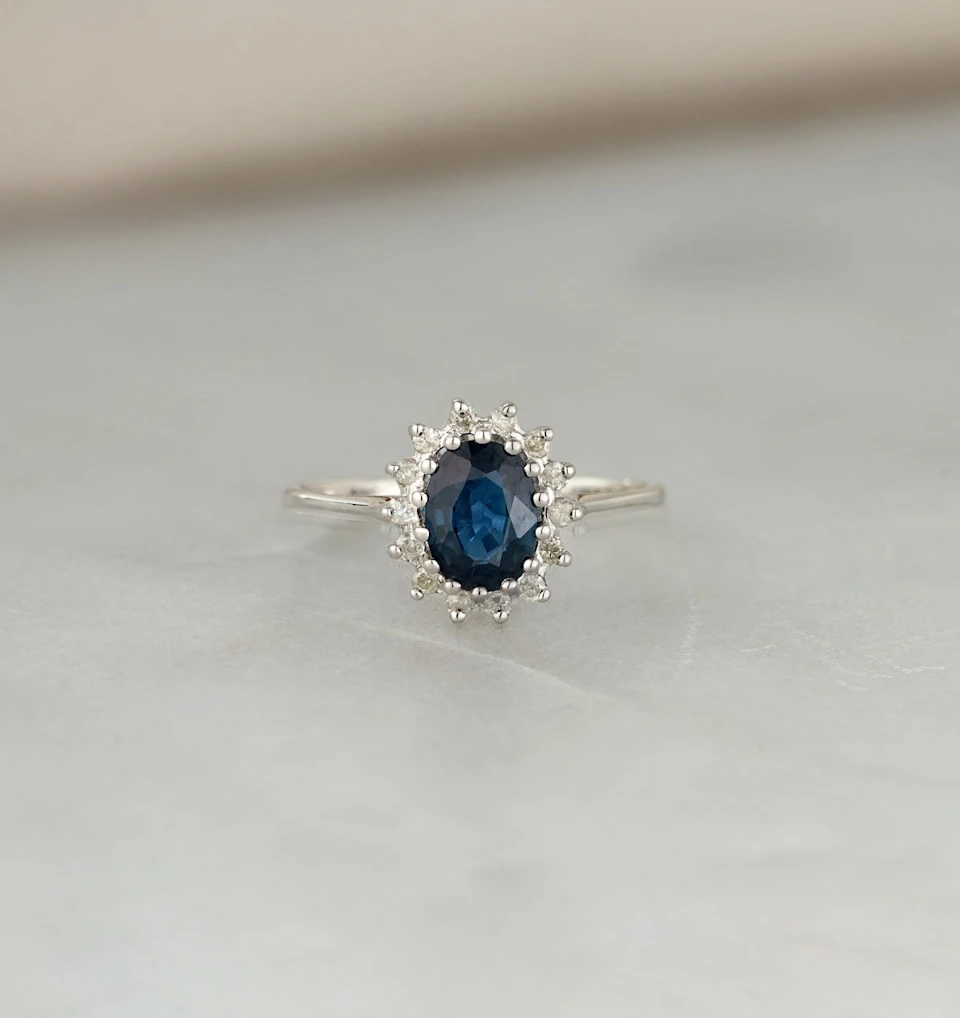 Sapphire 0.95ct And Diamond 9K White Gold Ring