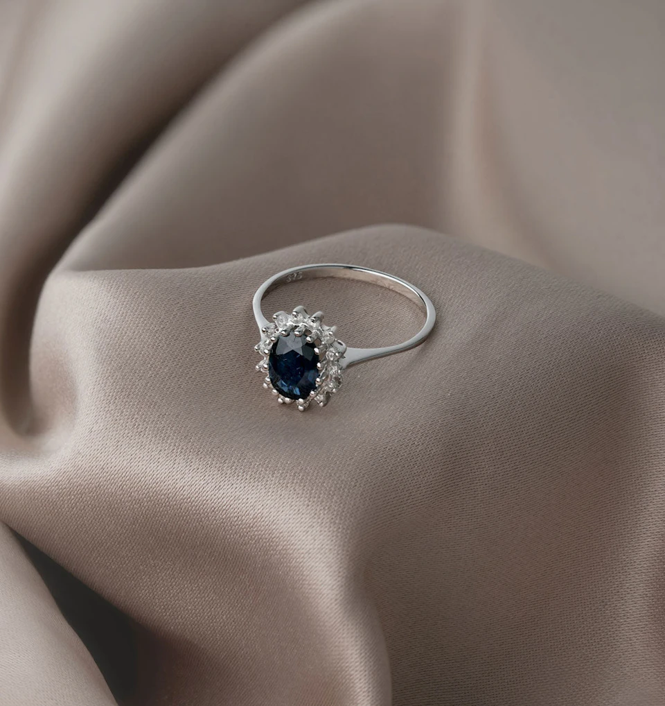 Sapphire 0.95ct And Diamond 9K White Gold Ring