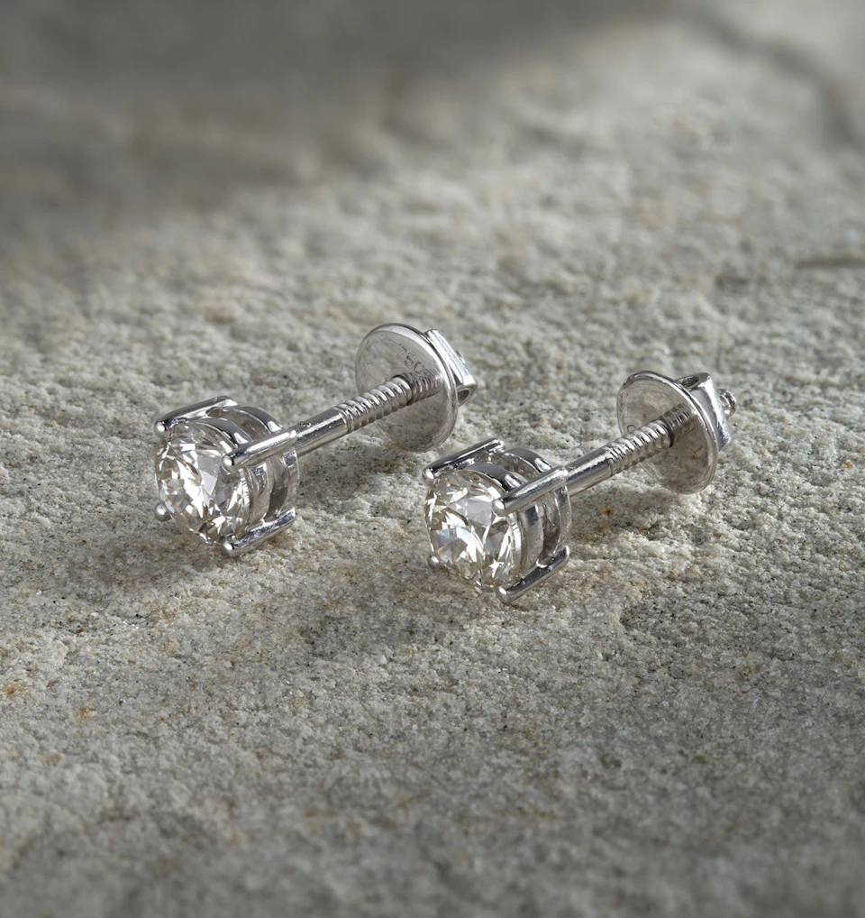 Lab Diamond Studs Earrings 1.00CT F/VS1 Quality 18K White Gold - 5.1mm