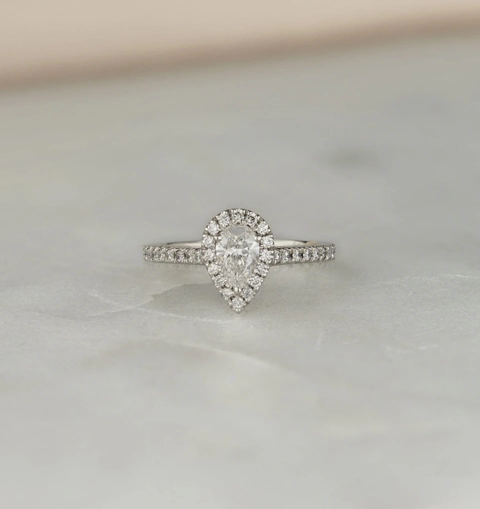 Diana GIA Diamond Pear Halo Engagement Ring Platinum 1.35ct G/SI1