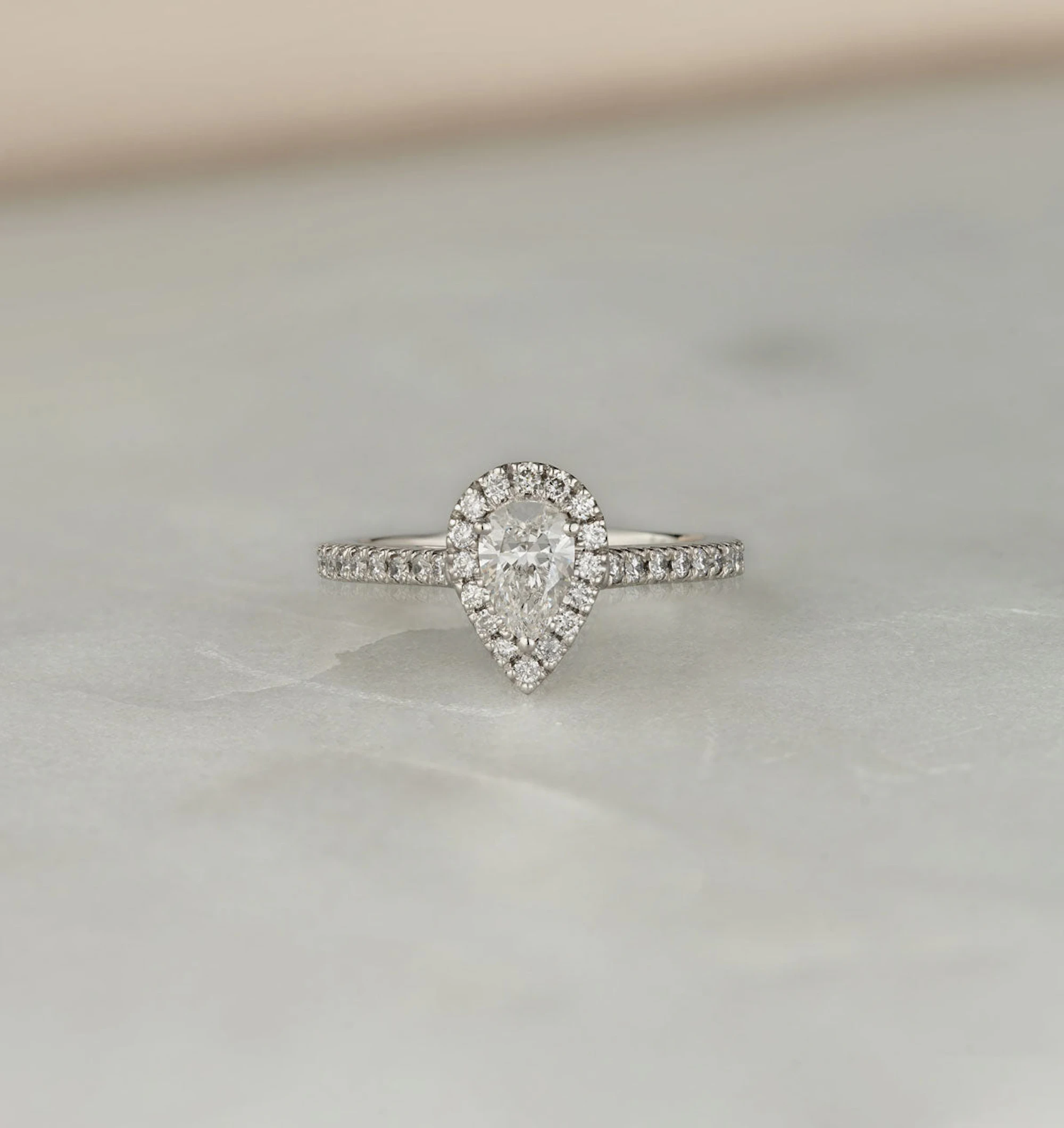 Diana Lab Diamond Pear Halo Engagement Ring Platinum 1ct F/VS1