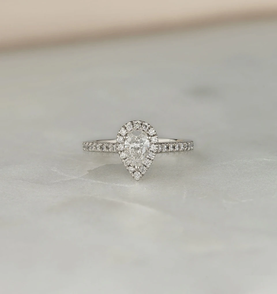 Diana Diamond Pear Halo Engagement Ring Platinum 1ct G/VS1