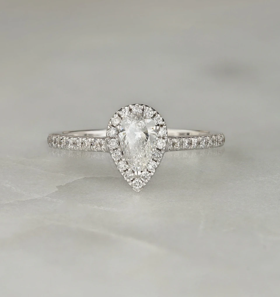 Diana Diamond Pear Halo Engagement Ring Platinum 1ct G/VS2