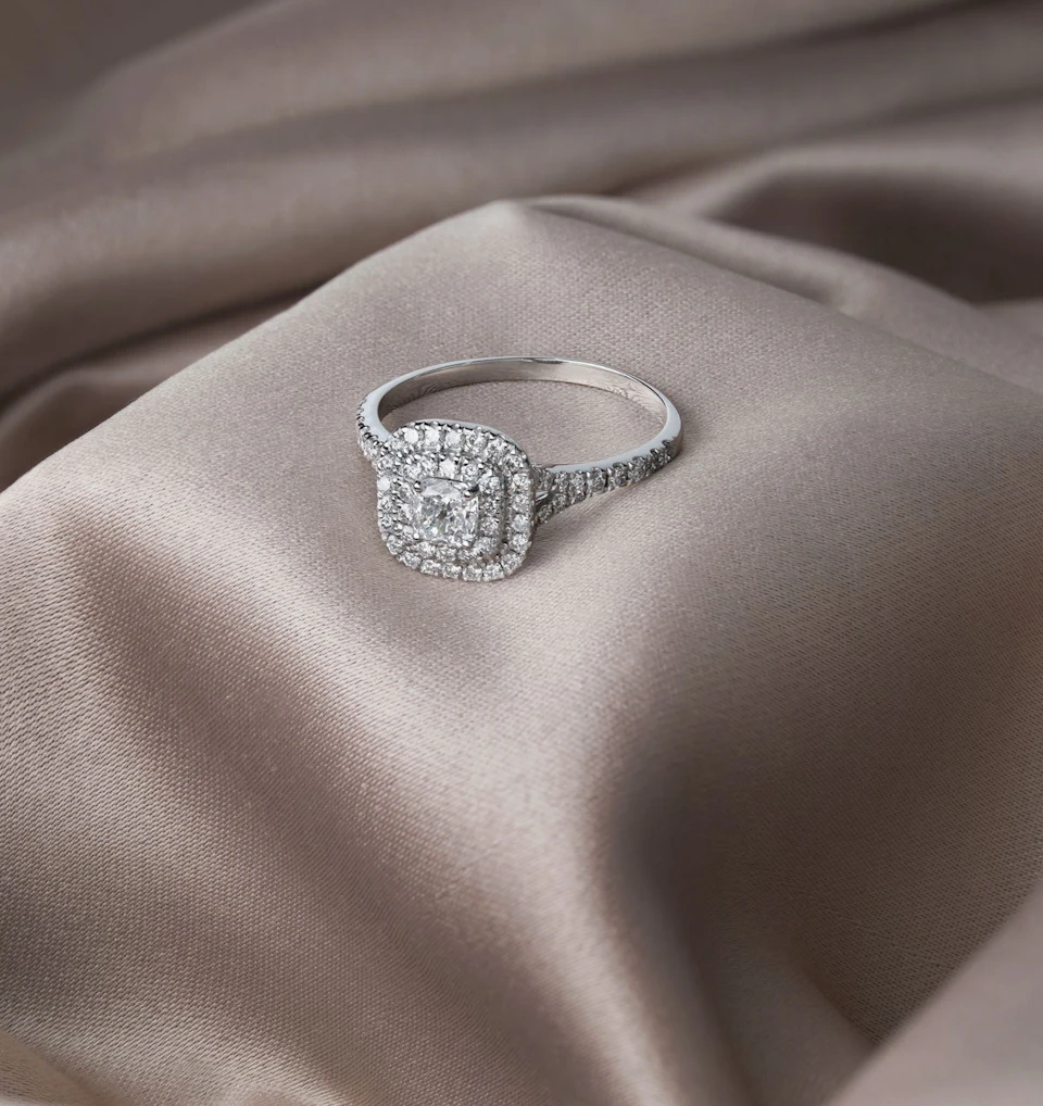 Anastasia Diamond Halo Engagement Ring 18K White Gold 1.30ct G/VS1