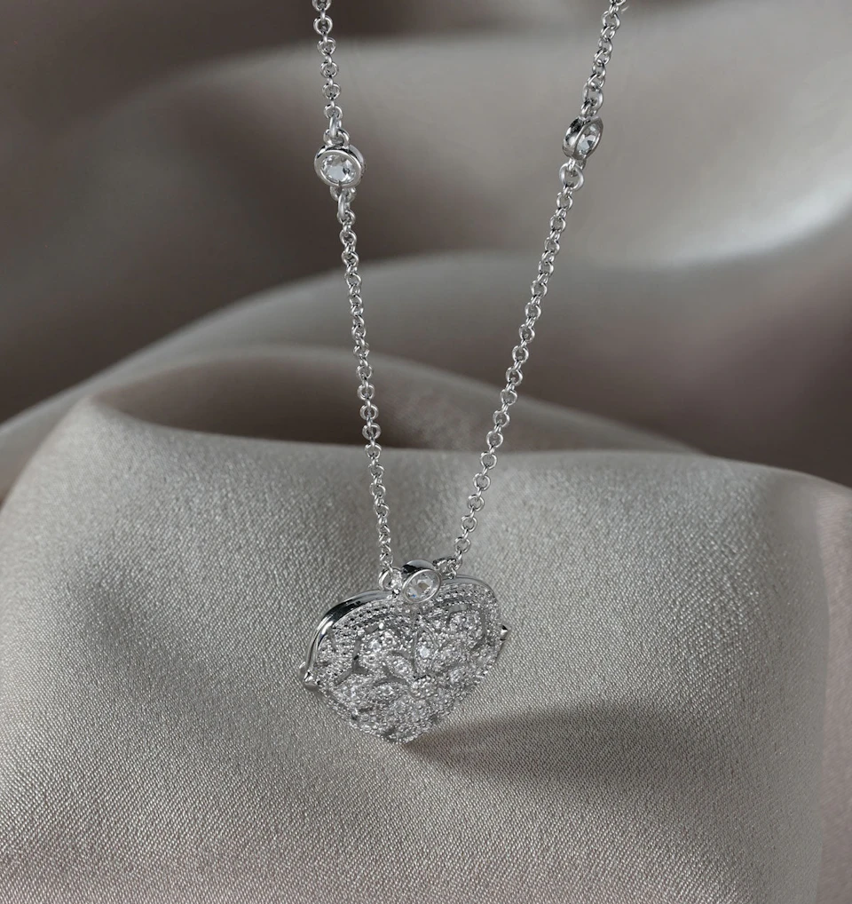 Opal October Birthstone Vintage Locket Necklace White Topaz in Silver