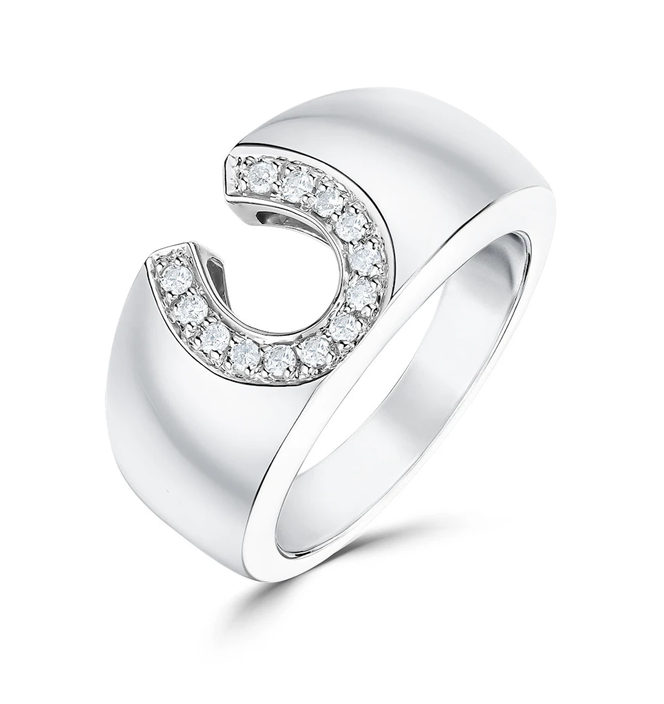 18K White Gold Diamond Horseshoe Ring 0.15CT
