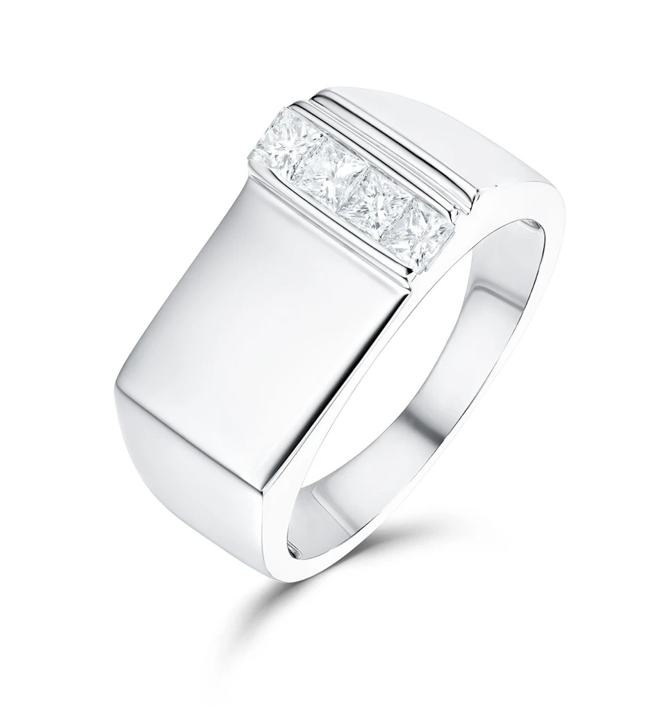Princess Cut Diamond 0.50ct 18K White Gold Gents Ring - SIZE T