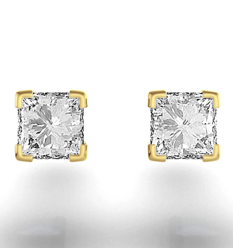 18K Gold Princess Lab Diamond Earrings - 1CT - F/VS - 4.8mm