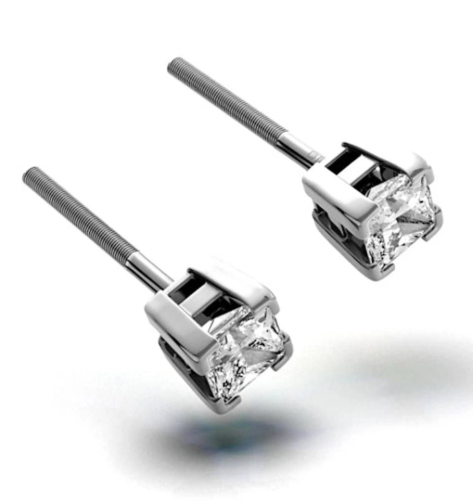 18K White Gold Princess Diamond Earrings - 0.50CT - G/VS - 3.4mm