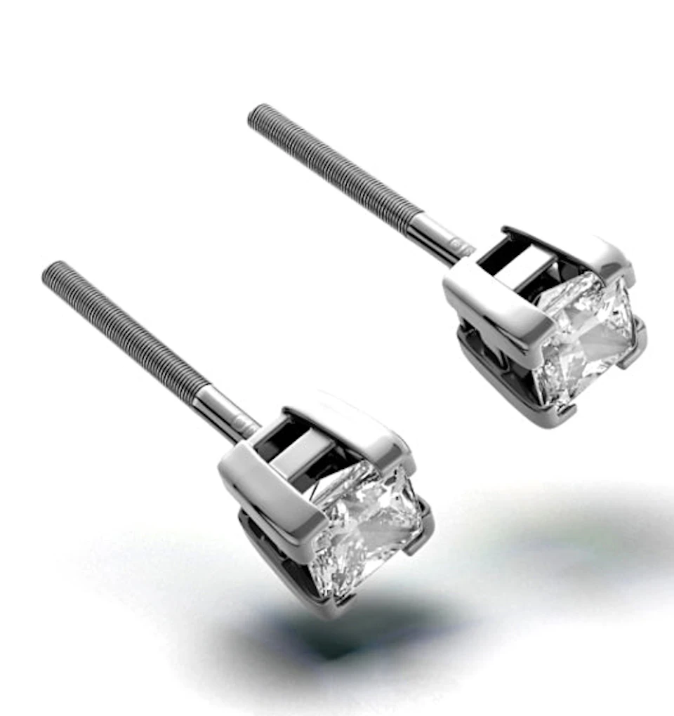 18K White Gold Princess Diamond Earrings - 0.66CT - G/VS - 3.8mm