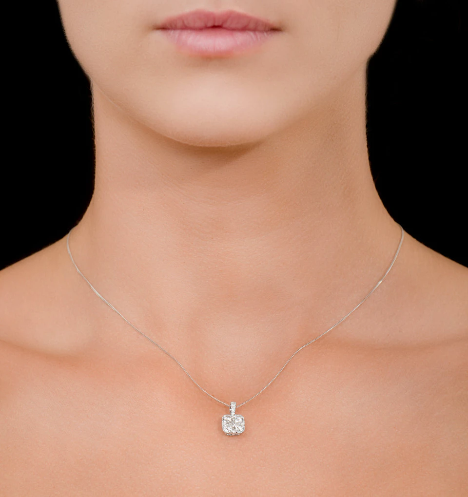 Lab Diamond Carre Galileo 1.10CT Pendant Necklace in 9K White Gold