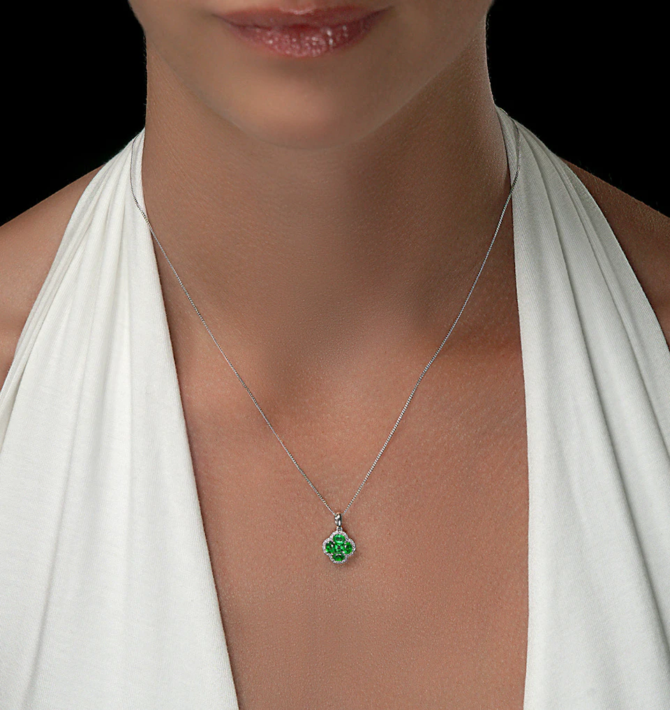 Alegria 1.04ct Emerald and Lab Diamond Pendant Necklace in 9K White Gold
