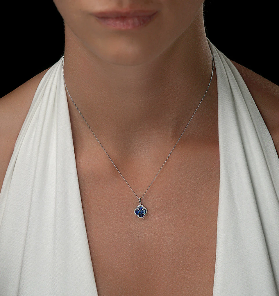 Alegria 1.08ct Sapphire and Lab Diamond Pedant Necklace in 9K White Gold