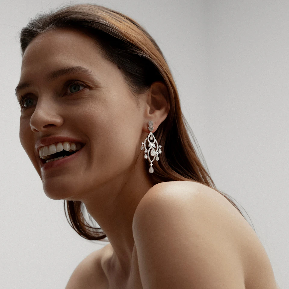 Diamond Pyrus Drop Chandelier Earrings 5ct in 18K White Gold P3402
