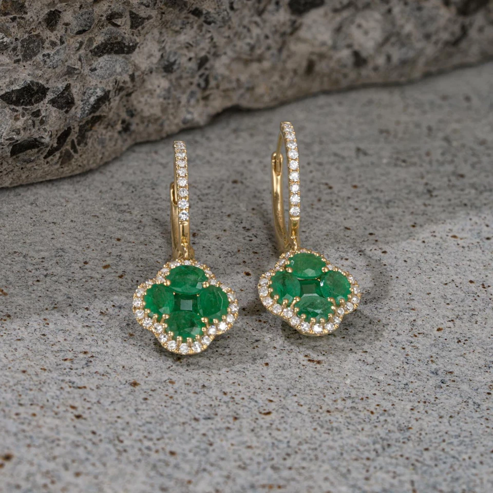 Emerald 2.05ct And Diamond 18K Yellow Gold Alegria Earrings