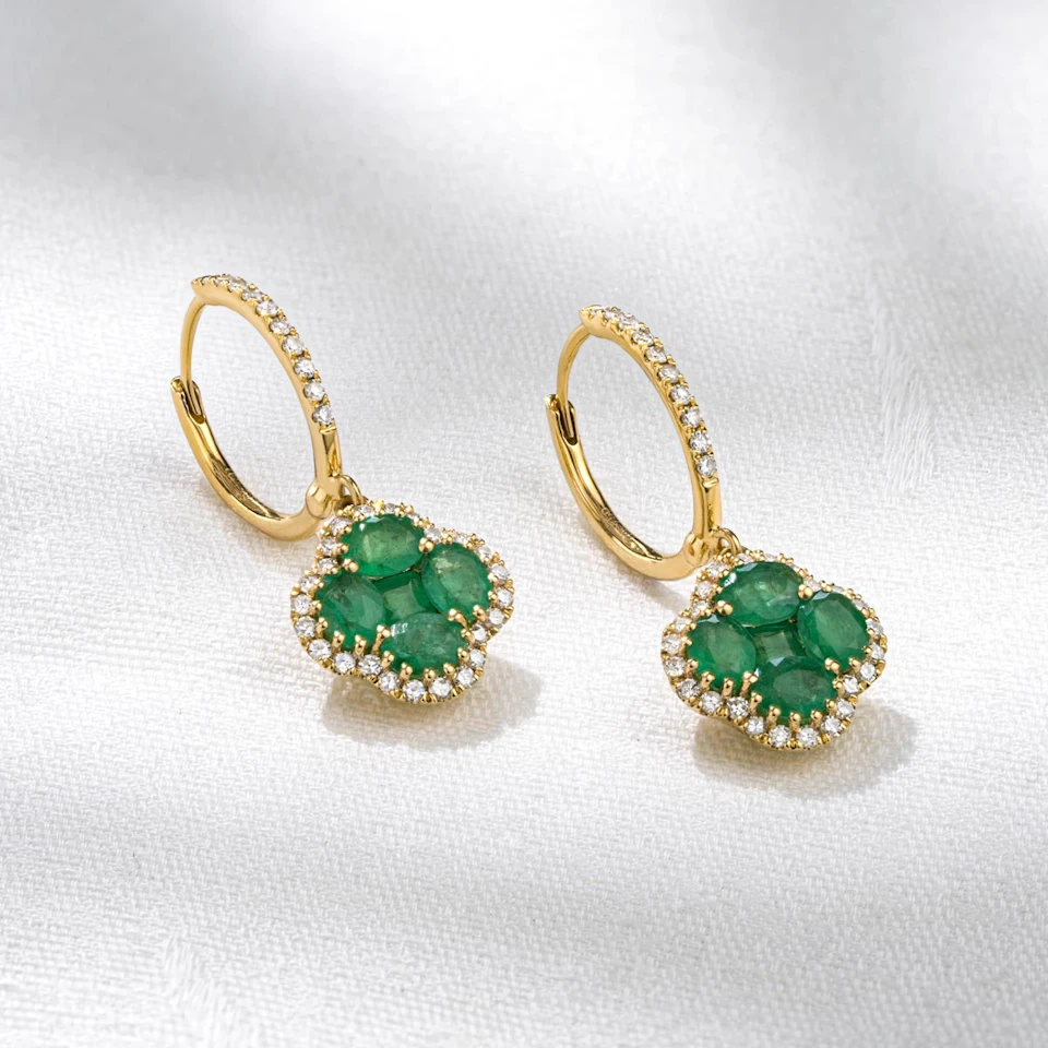 Alegria 2.05ct Emerald and Lab Diamond Earrings in 9K Yellow Gold