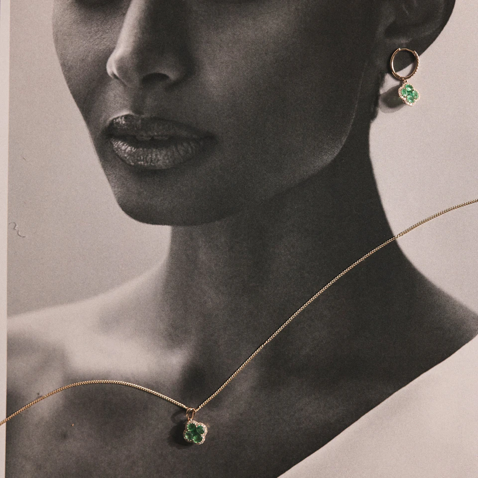 Alegria 2.05ct Emerald and Lab Diamond Earrings in 9K Yellow Gold