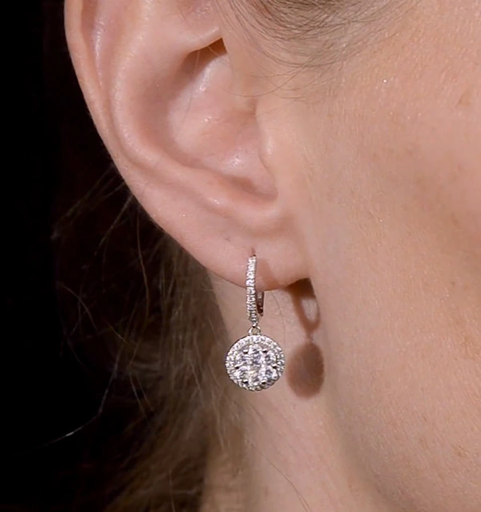 Halo Lab Diamond Drop Earrings - Florence - 1.09ct - in 9K White Gold