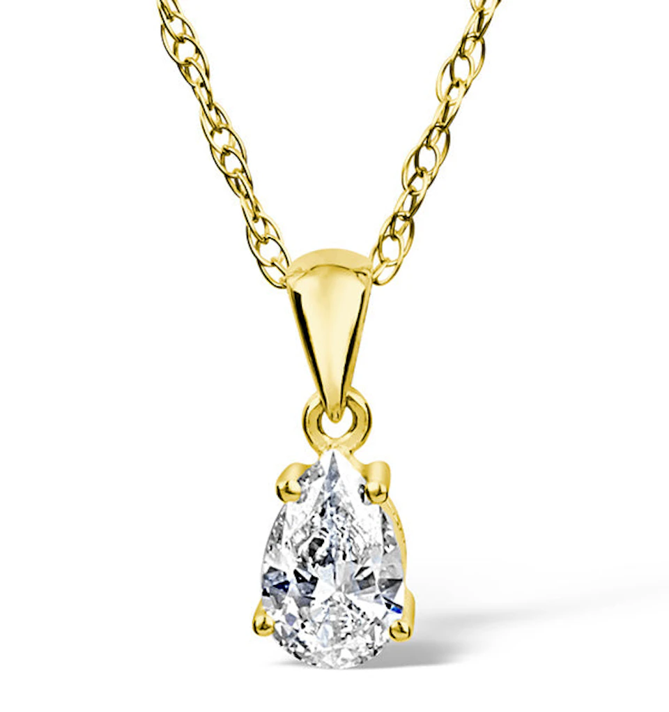 18K Gold Lab Diamond Pear Shape Pendant Necklace 0.33CT F/VS